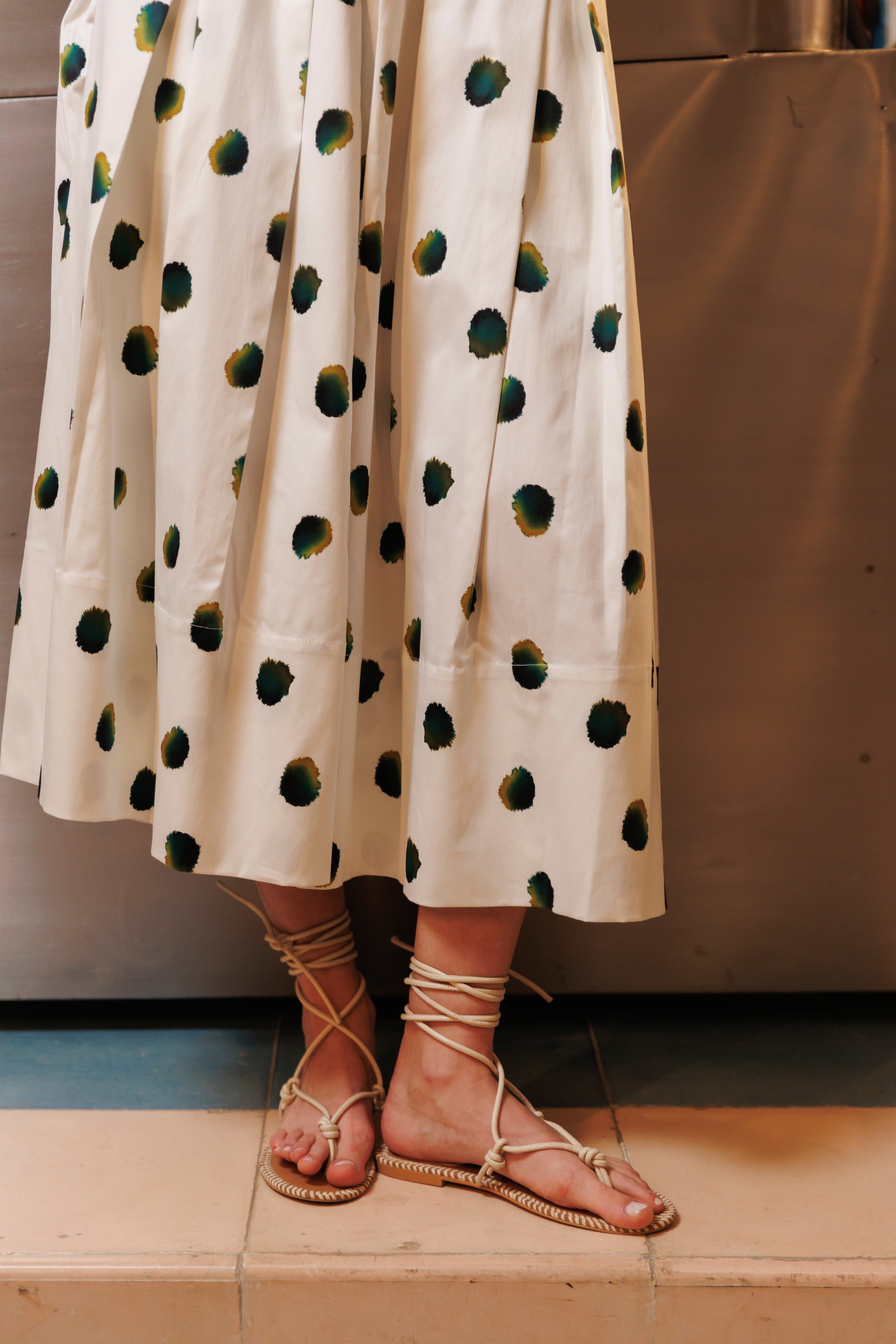 Vestido Algodón Estampado Puntos