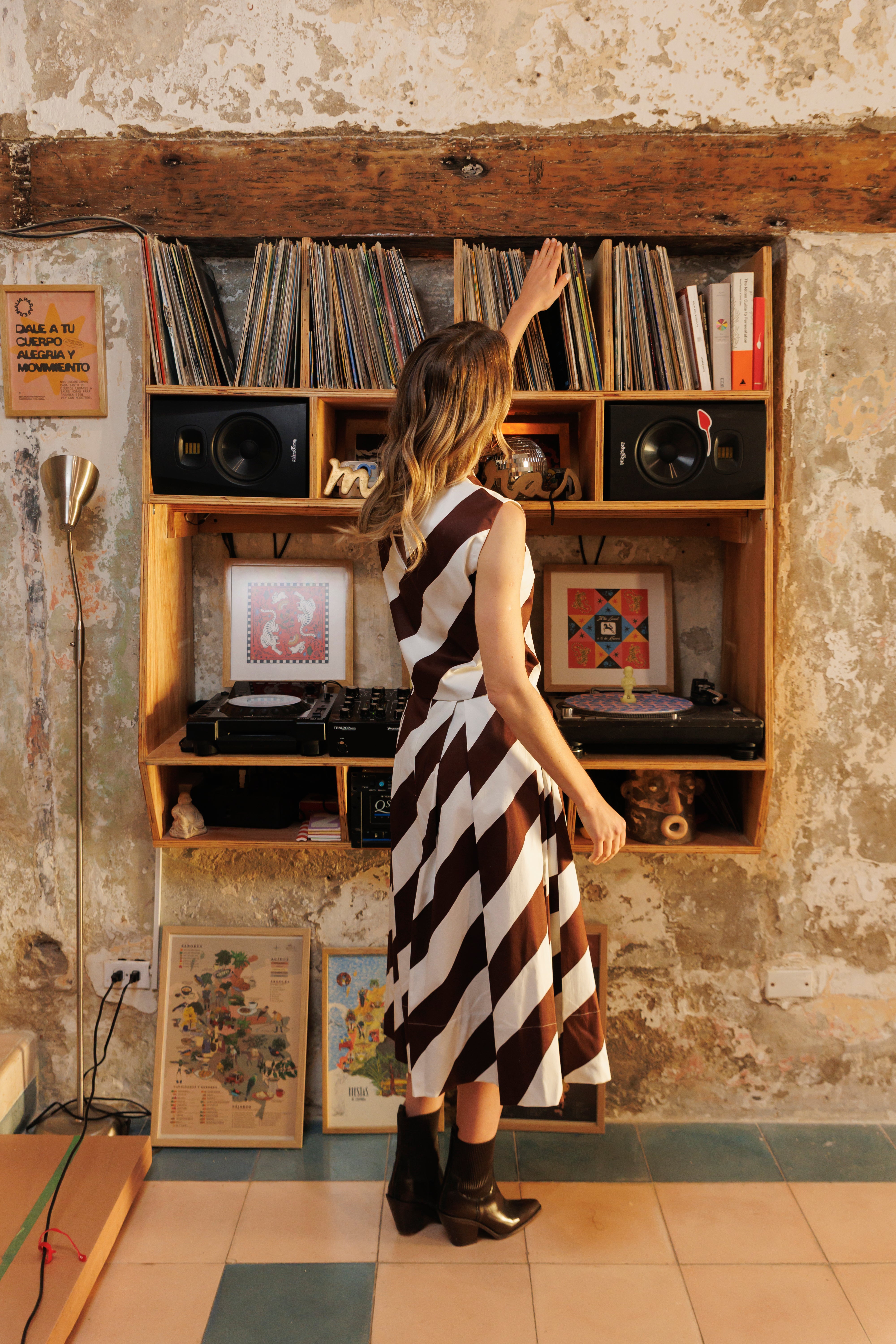 Falda Algodón Midi Estampada Rayas