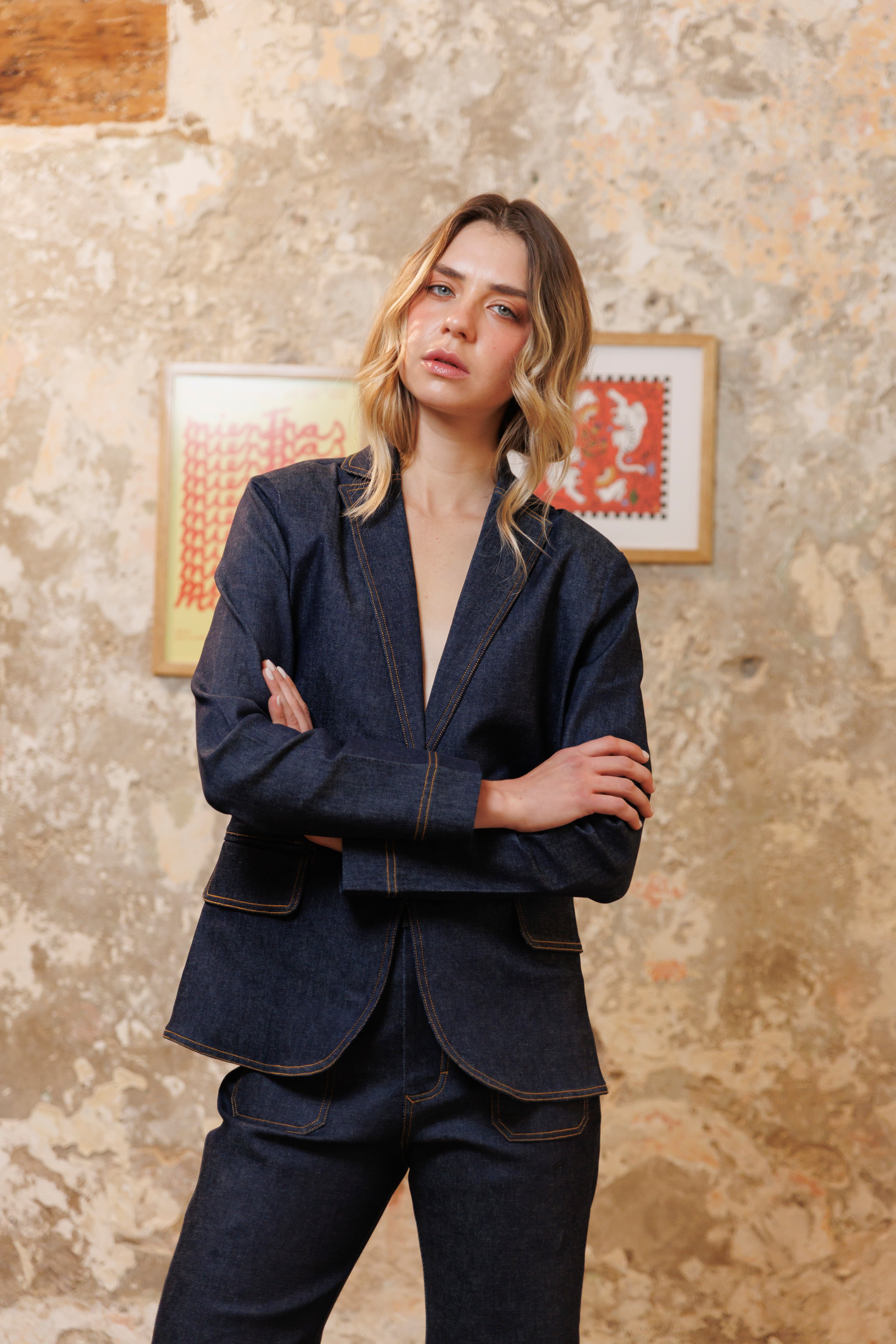 Blazer con Manga Denim Flor