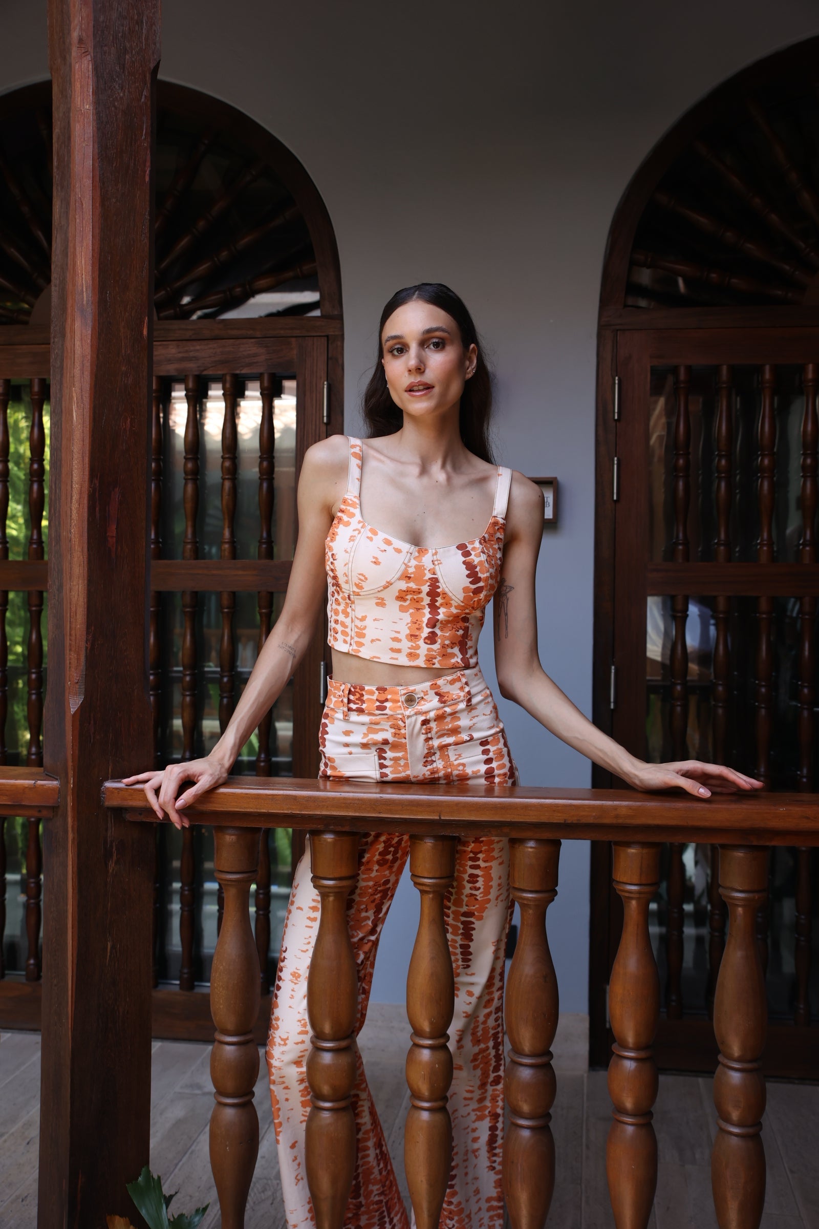 Croptop denim estampado