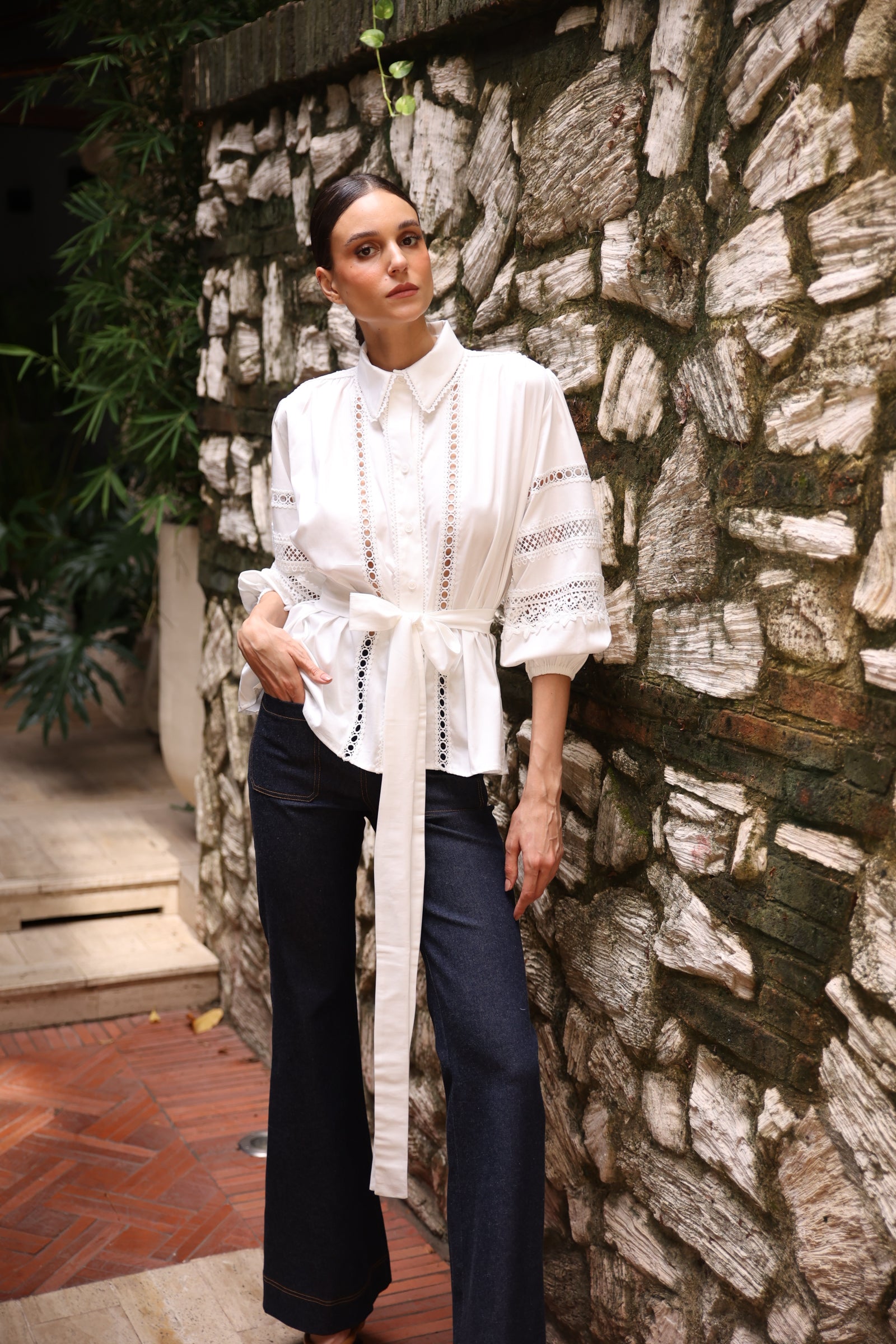 Pantalon denim unicolor