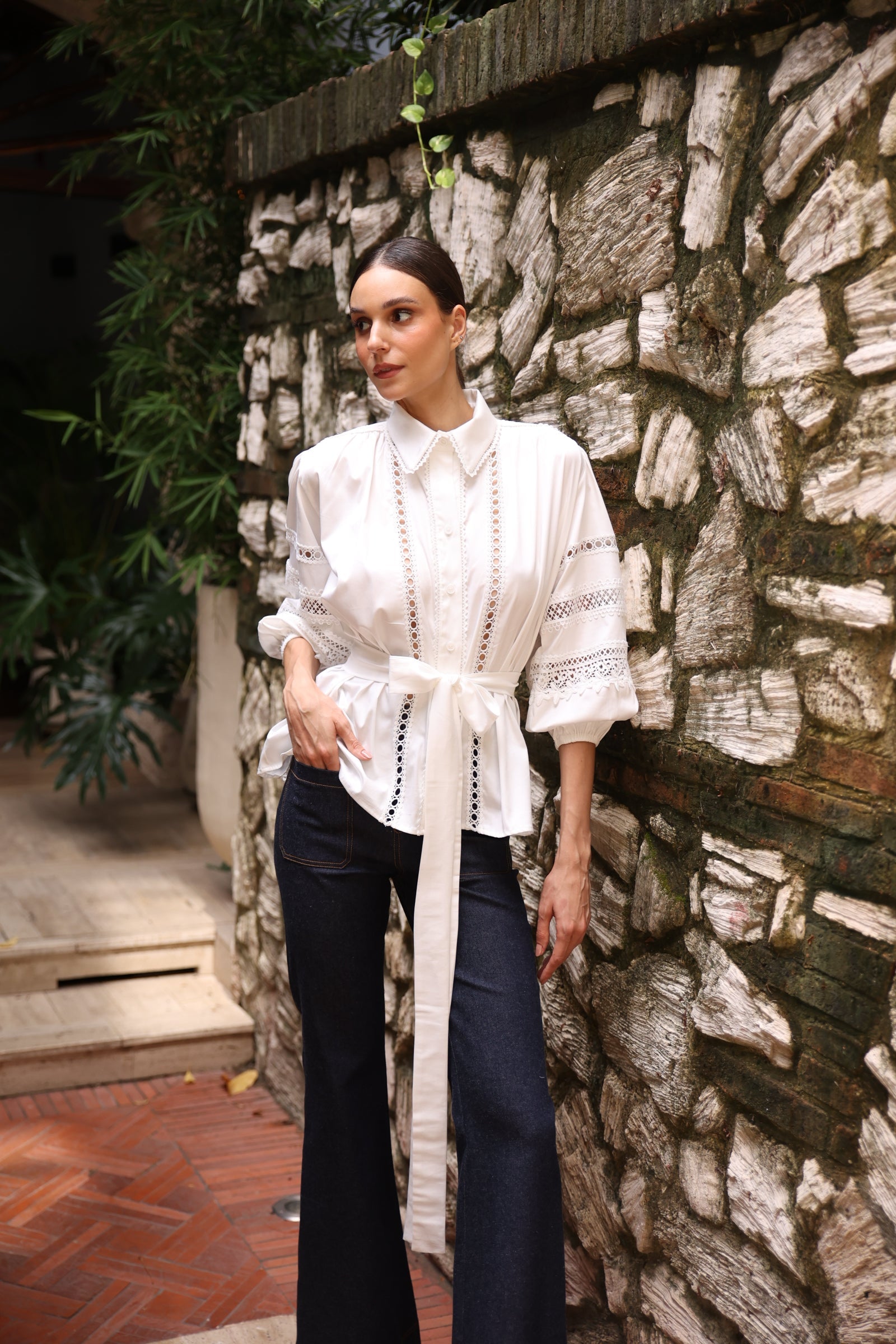 Pantalon denim unicolor