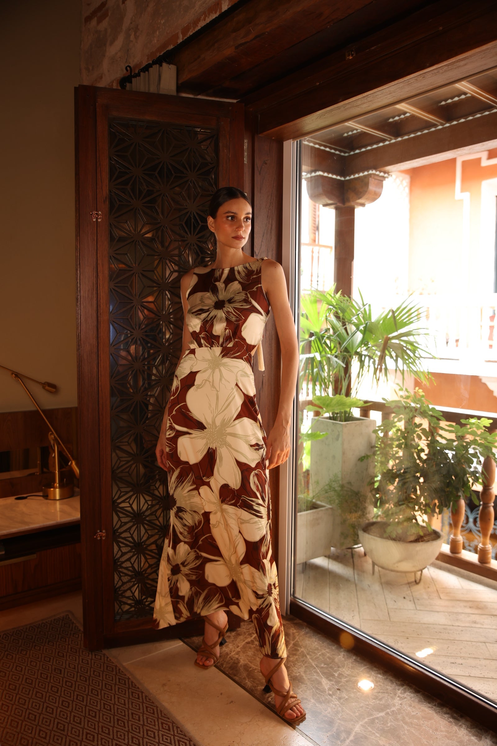 Vestido estampado seda largo