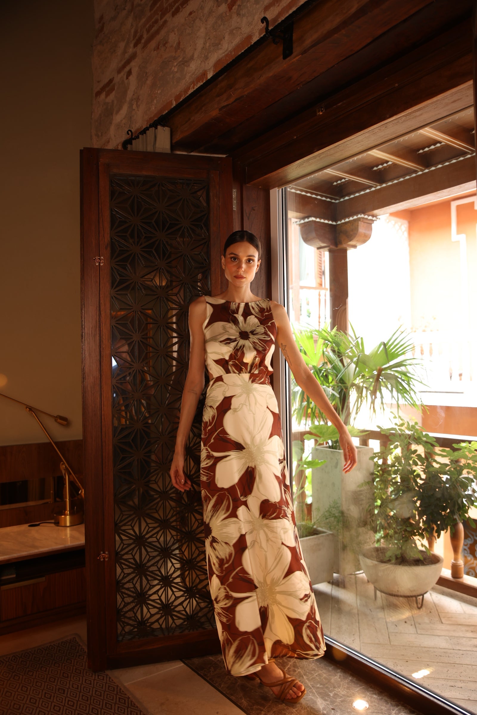 Vestido estampado seda largo