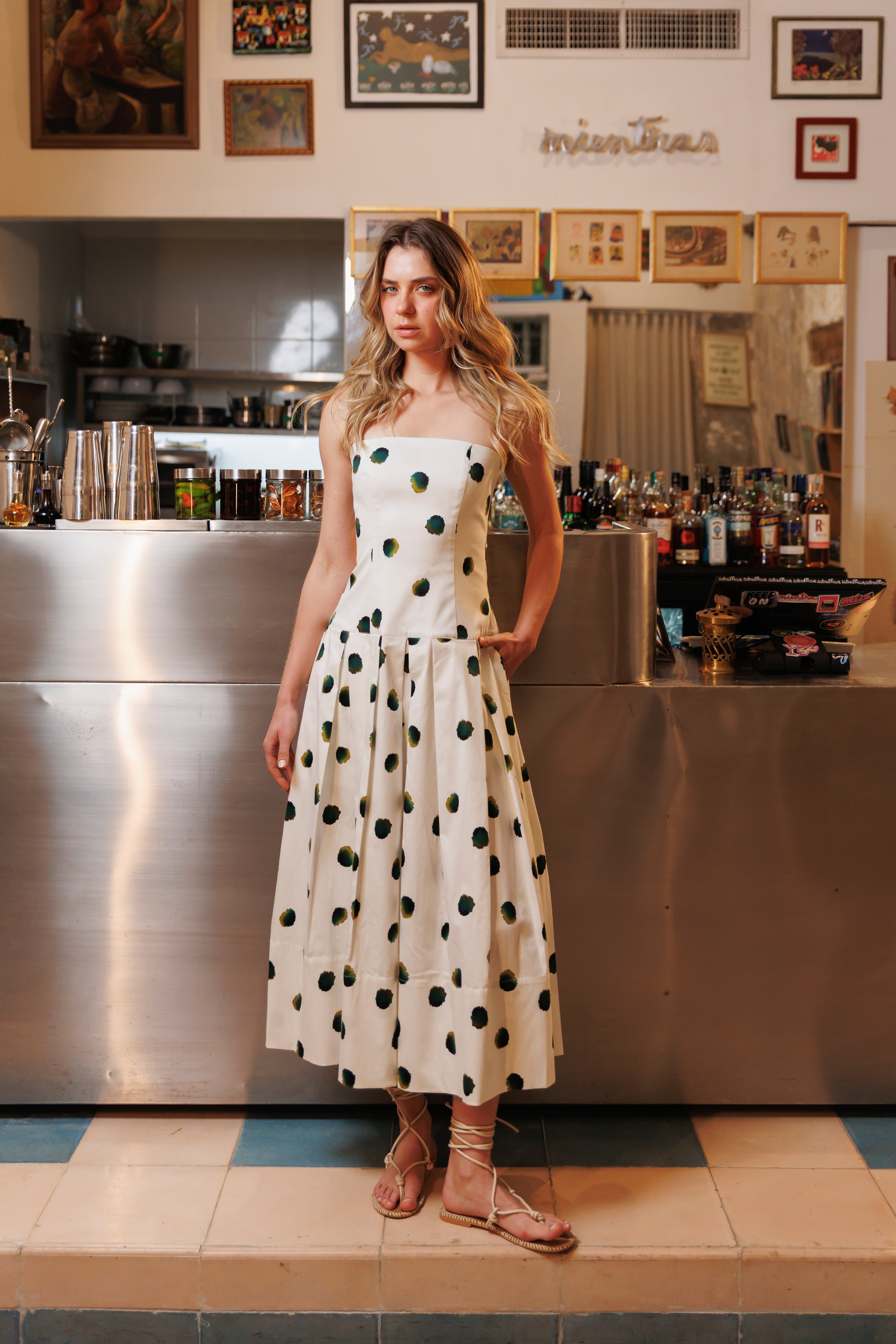 Vestido Algodón Estampado Puntos