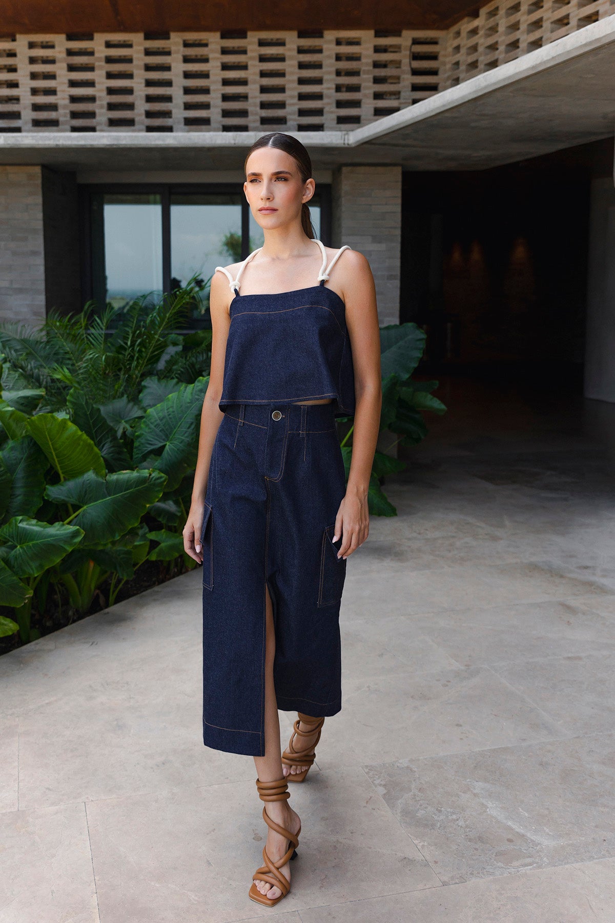 Top denim tirantes en cordon