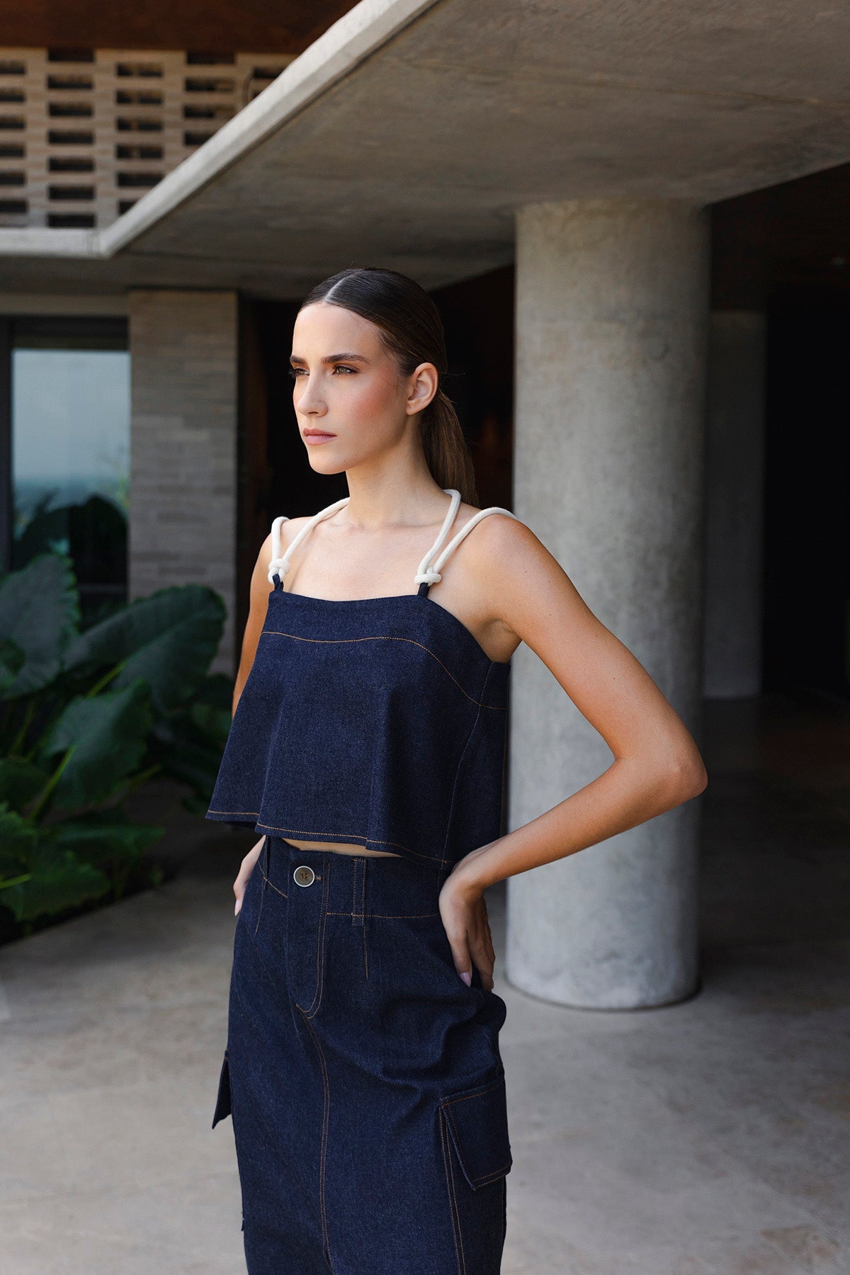 Top denim tirantes en cordon