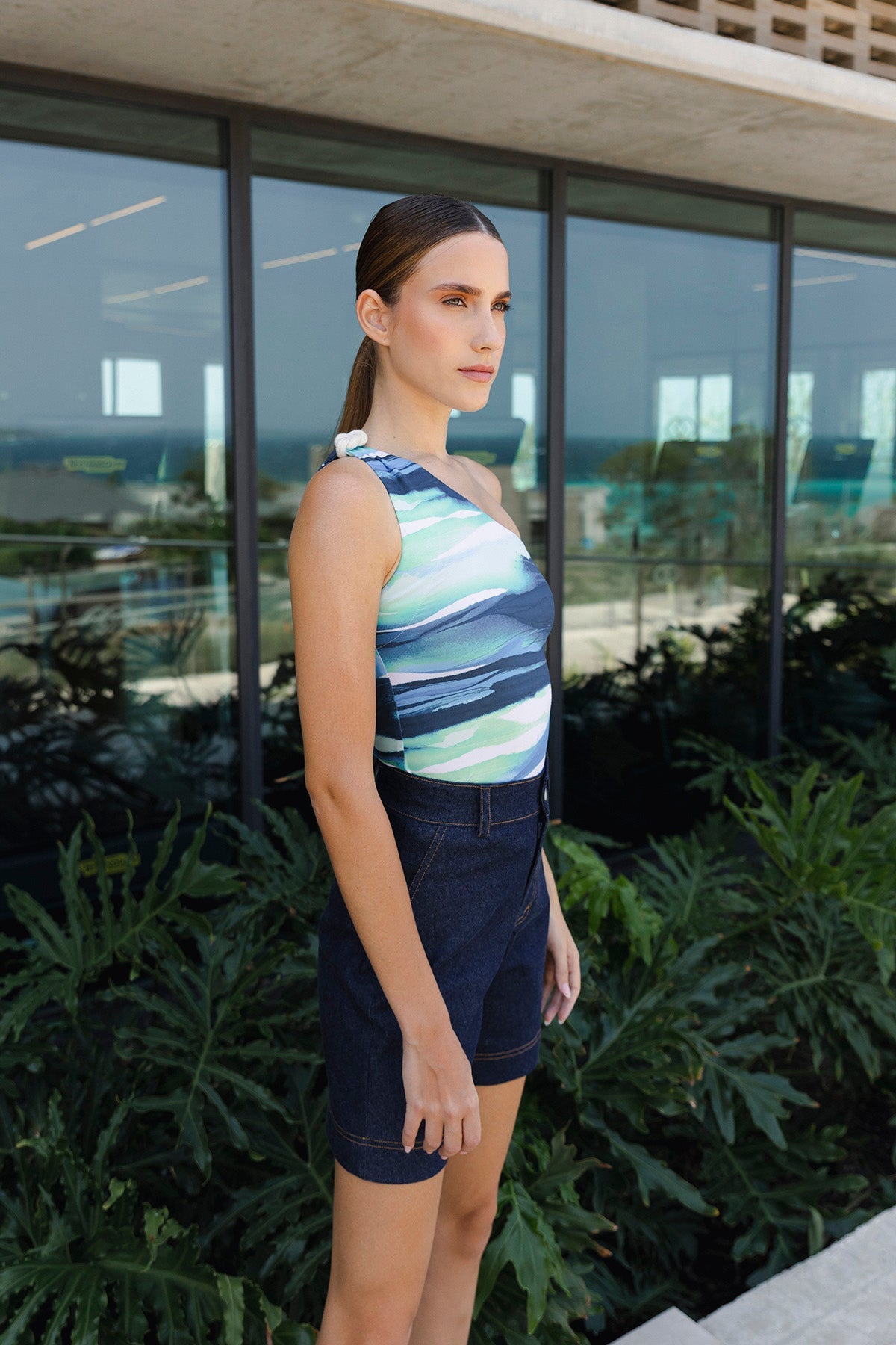 Bermuda denin azul pespuntes