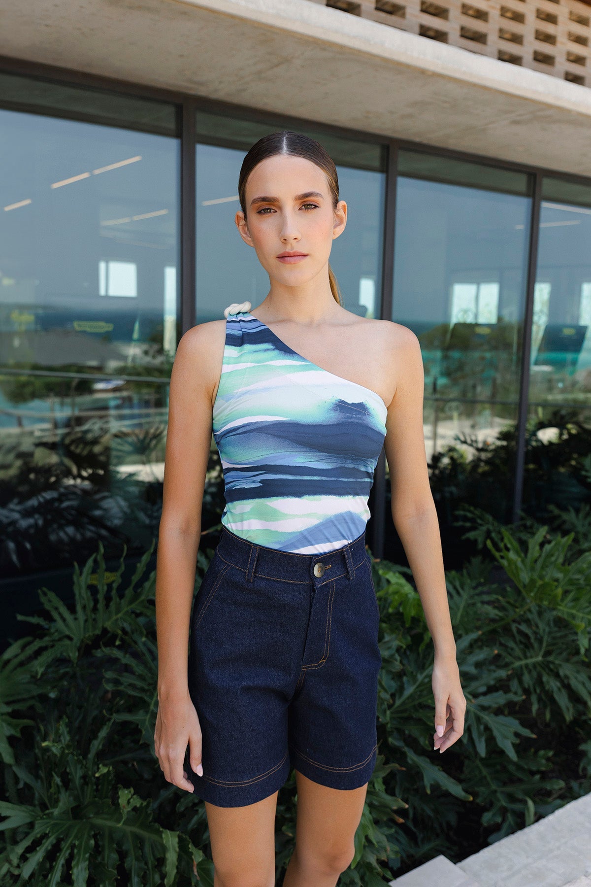 Bermuda denin azul pespuntes