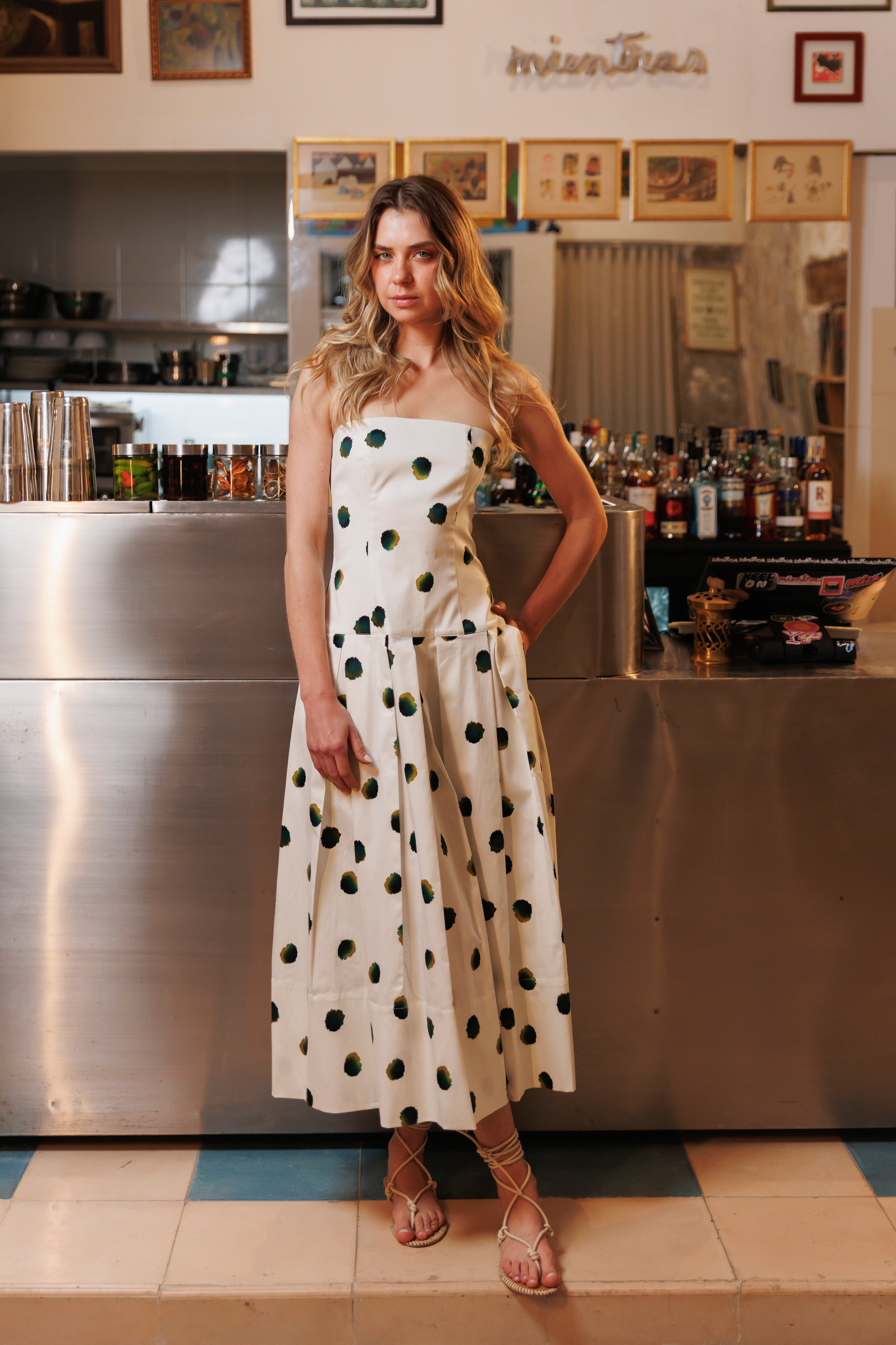 Vestido Algodón Estampado Puntos