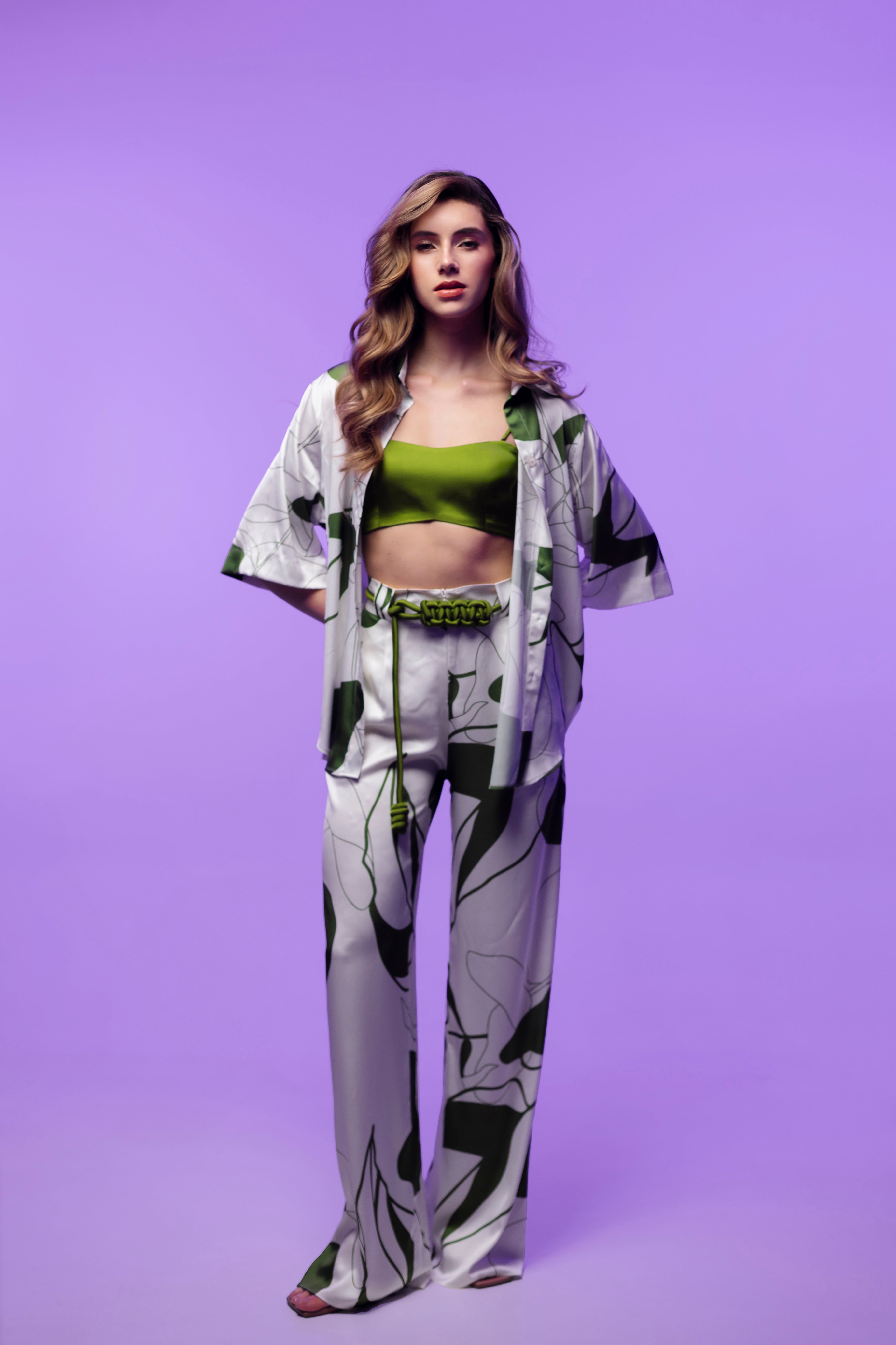 Camisa Seda Estampada Larga