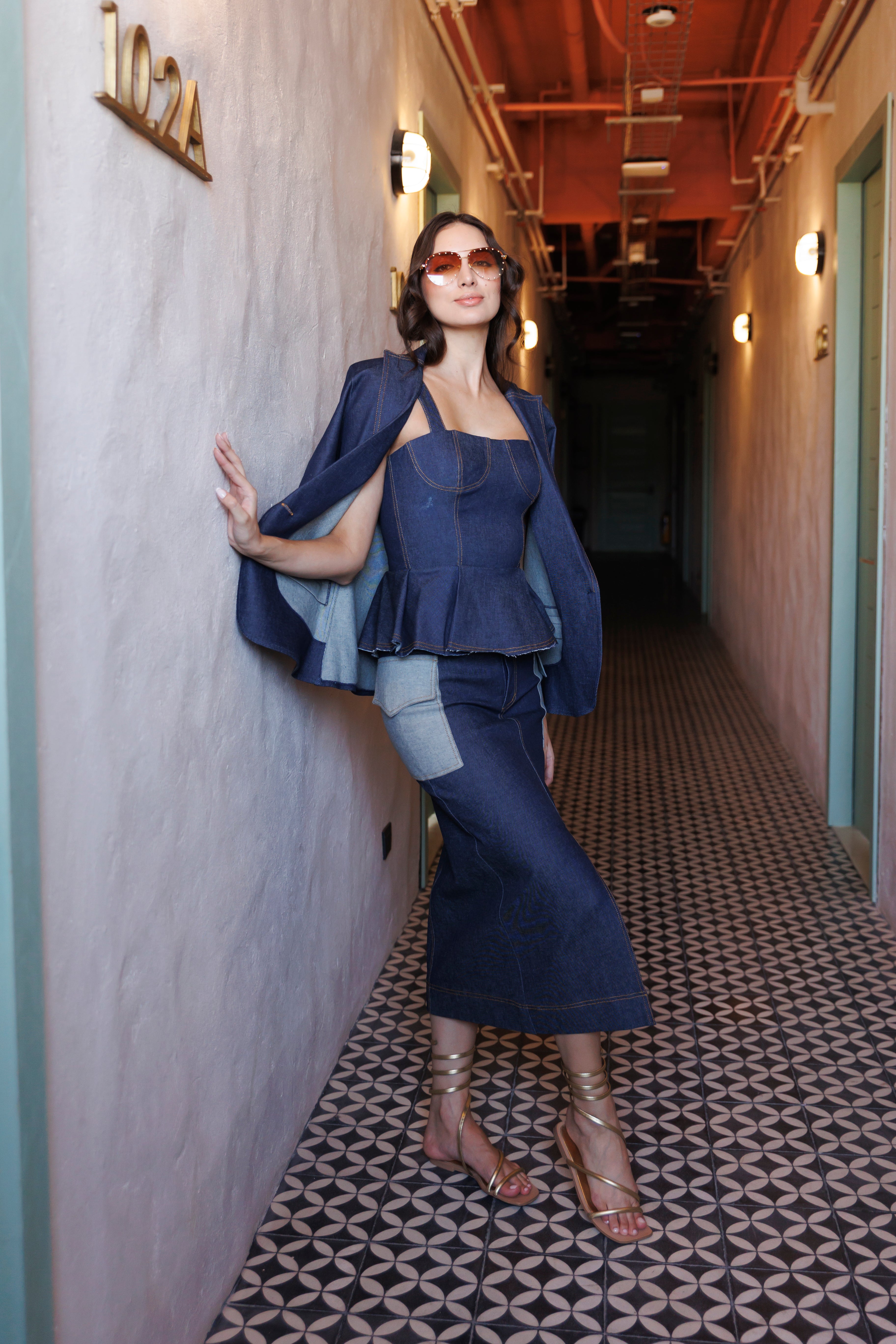 FALDA DENIM CARGO BICOLOR