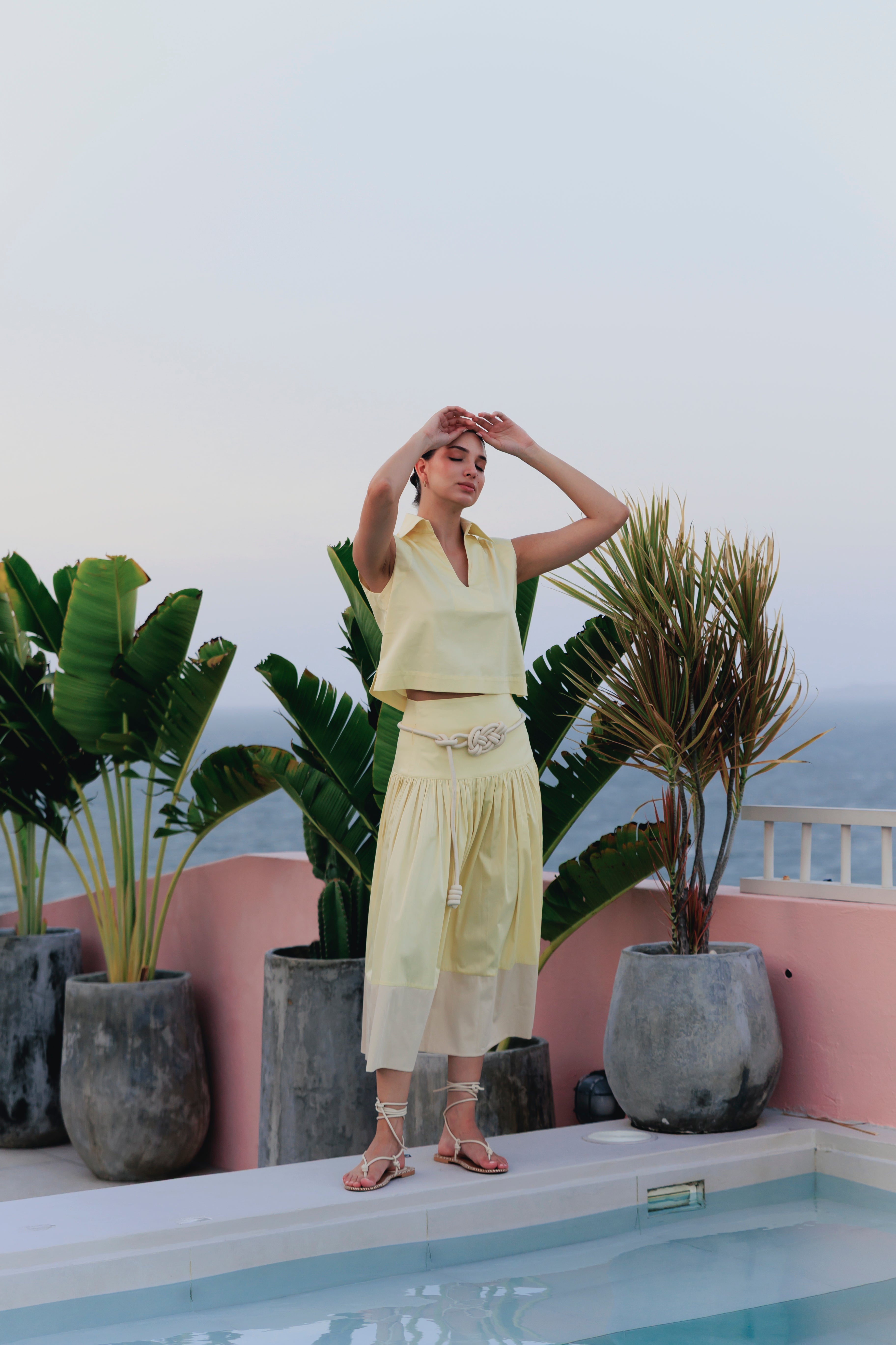 FALDA ALGODÓN BICOLOR CON CINTURON