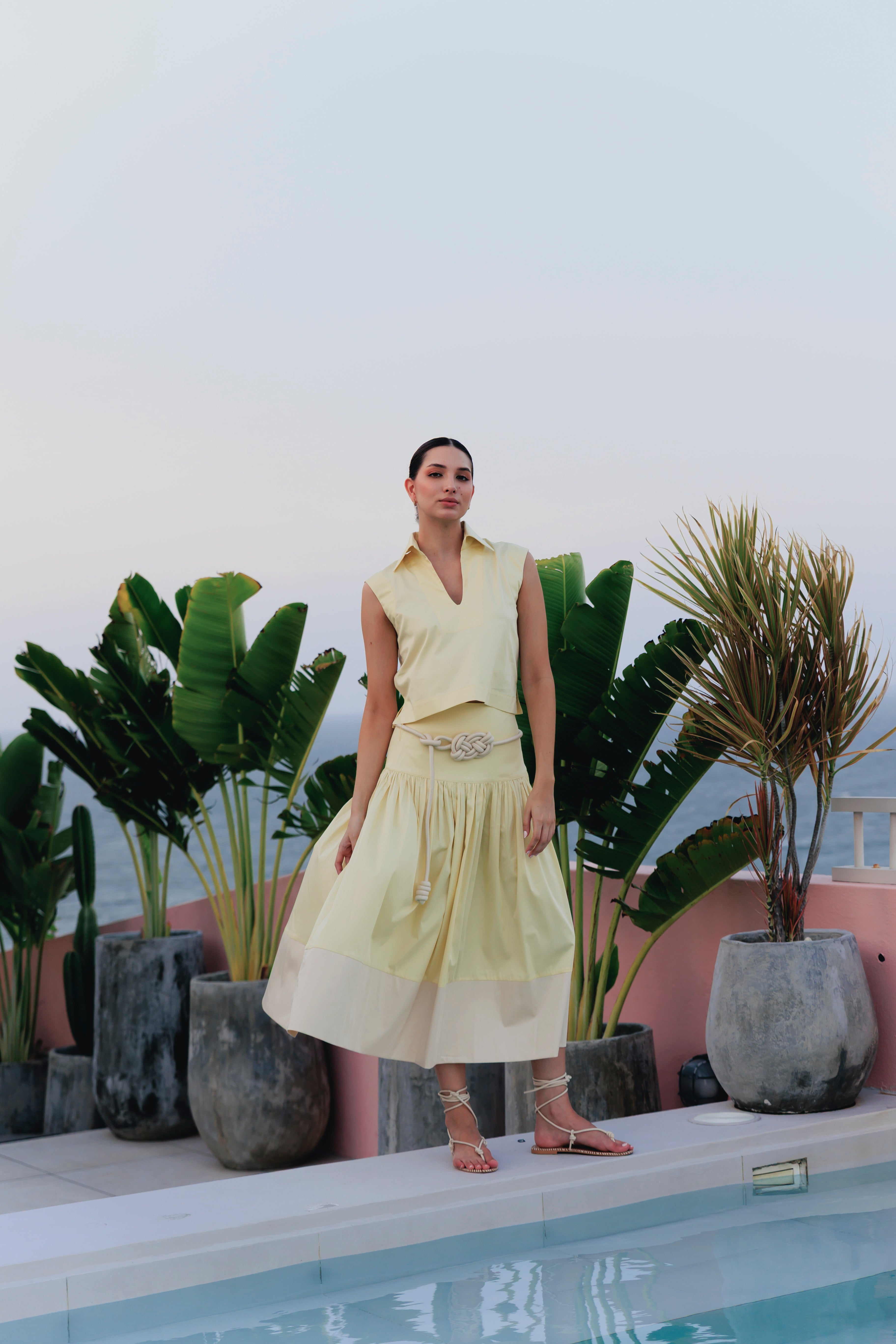 FALDA ALGODÓN BICOLOR CON CINTURON