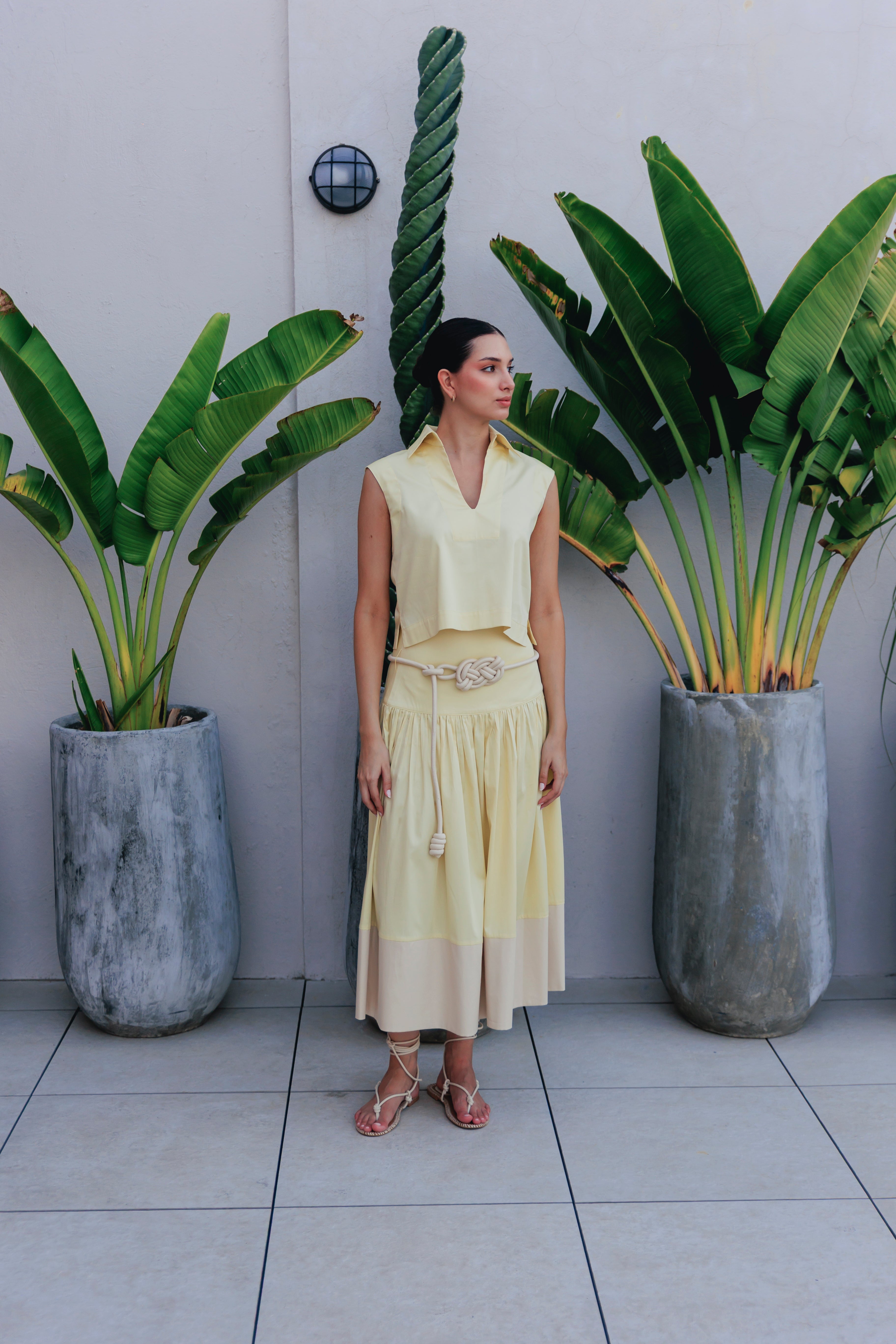 FALDA ALGODÓN BICOLOR CON CINTURON