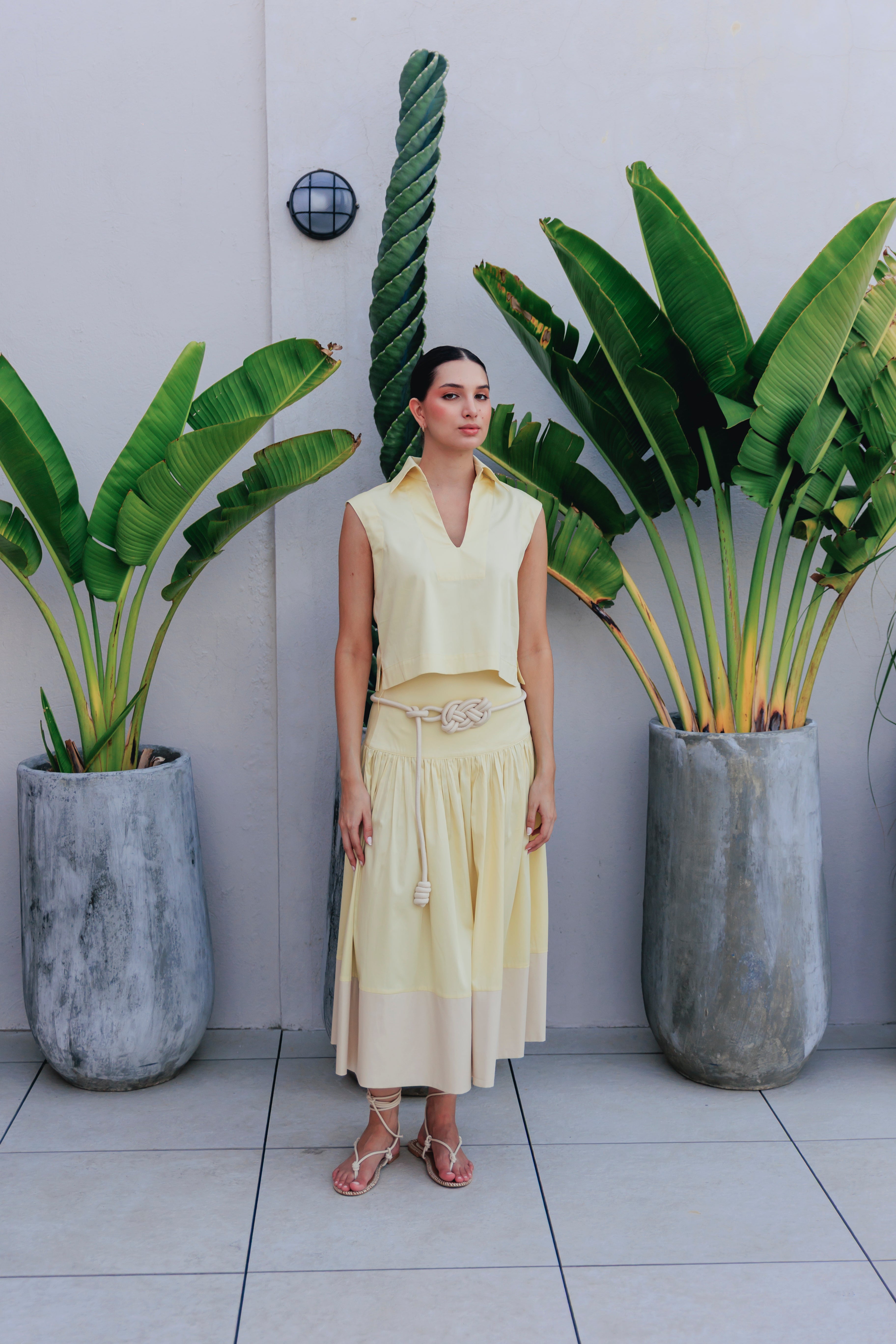 FALDA ALGODÓN BICOLOR CON CINTURON