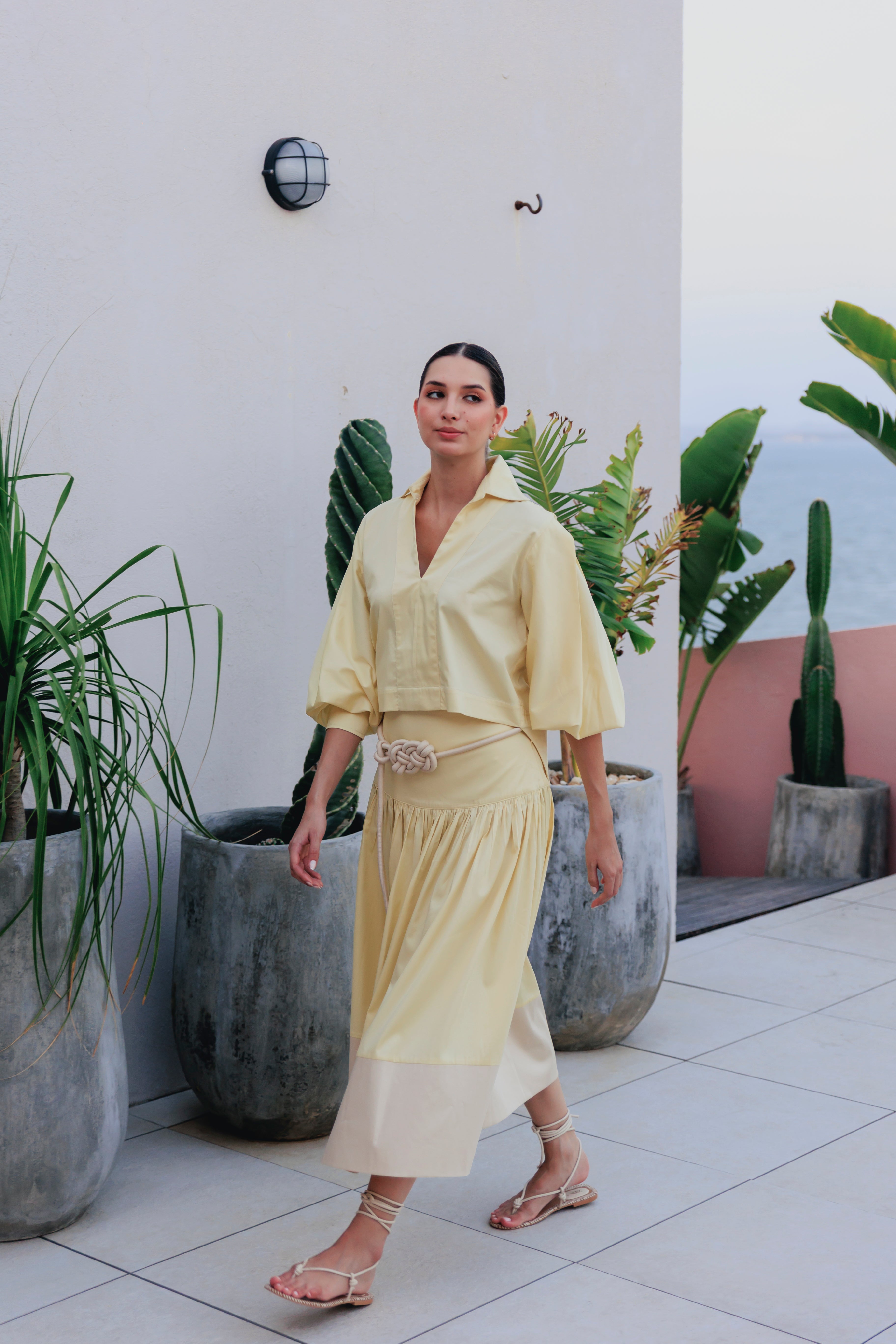 FALDA ALGODÓN BICOLOR CON CINTURON