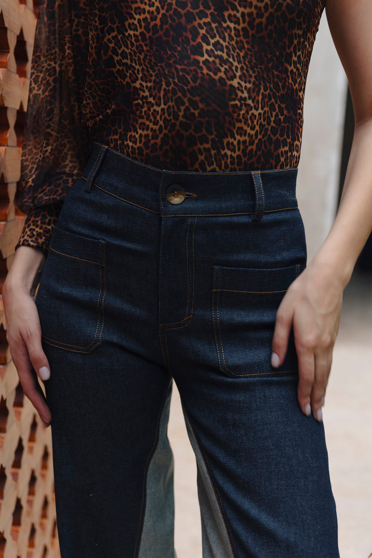 Pantalon denim bicolor