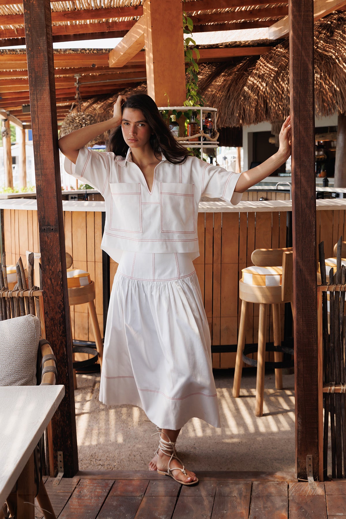 Camisa Denim Ivory Con Pespuntes