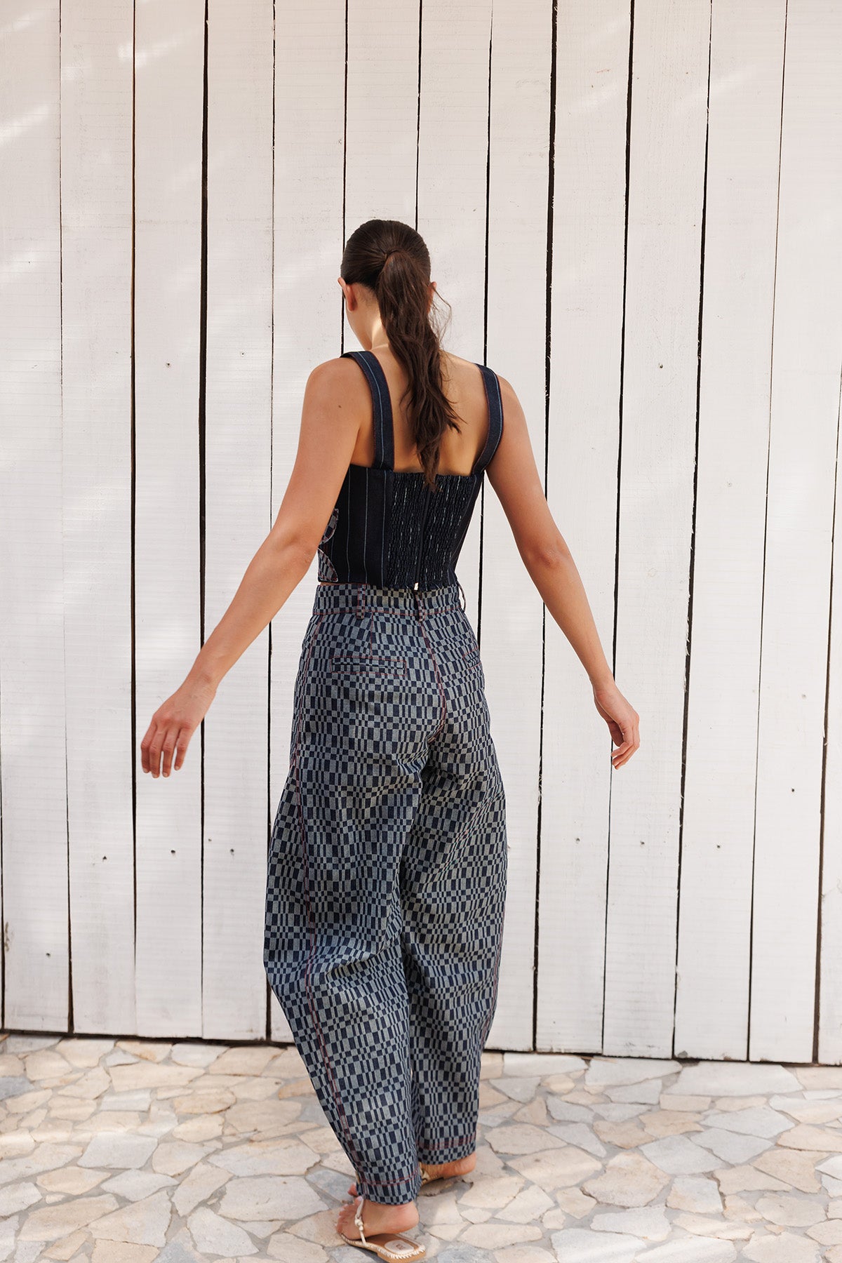 Top Denim Flor Estampado Cuadros