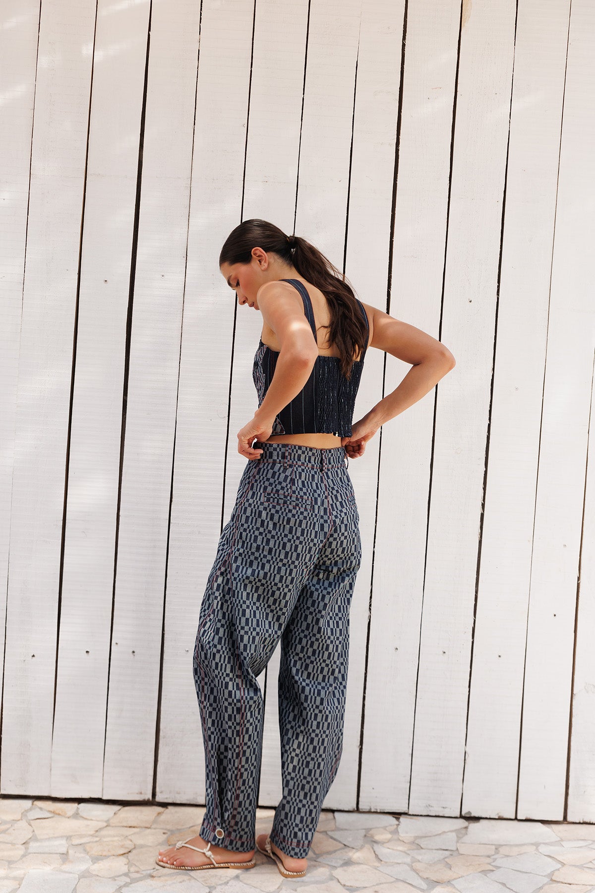 Top Denim Flor Estampado Cuadros