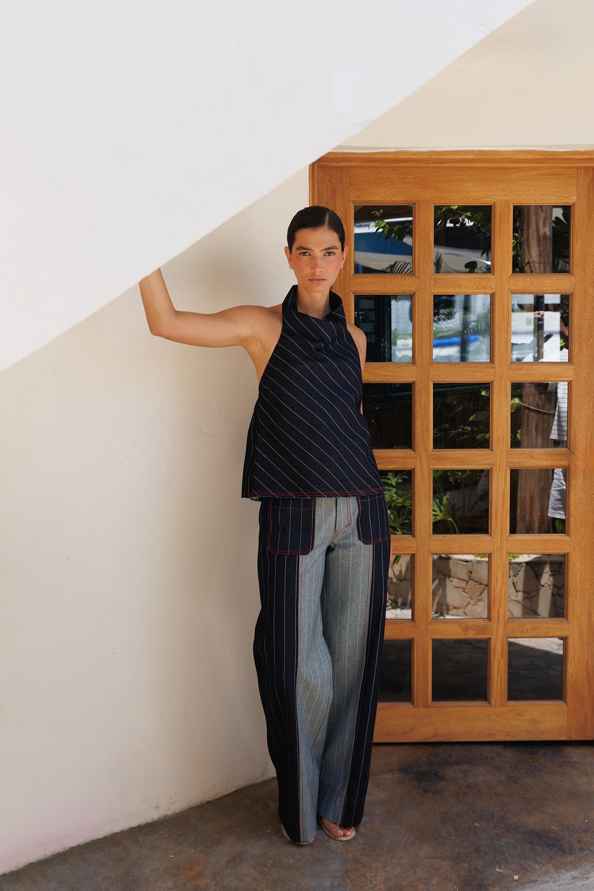 Pantalon Denim Bicolor Lineas