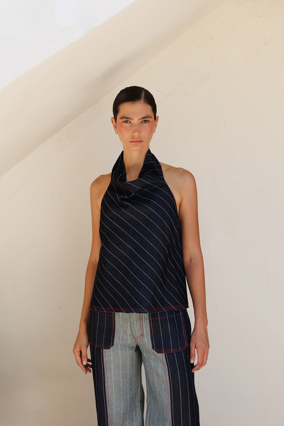 Top Denim Estampado Rayas