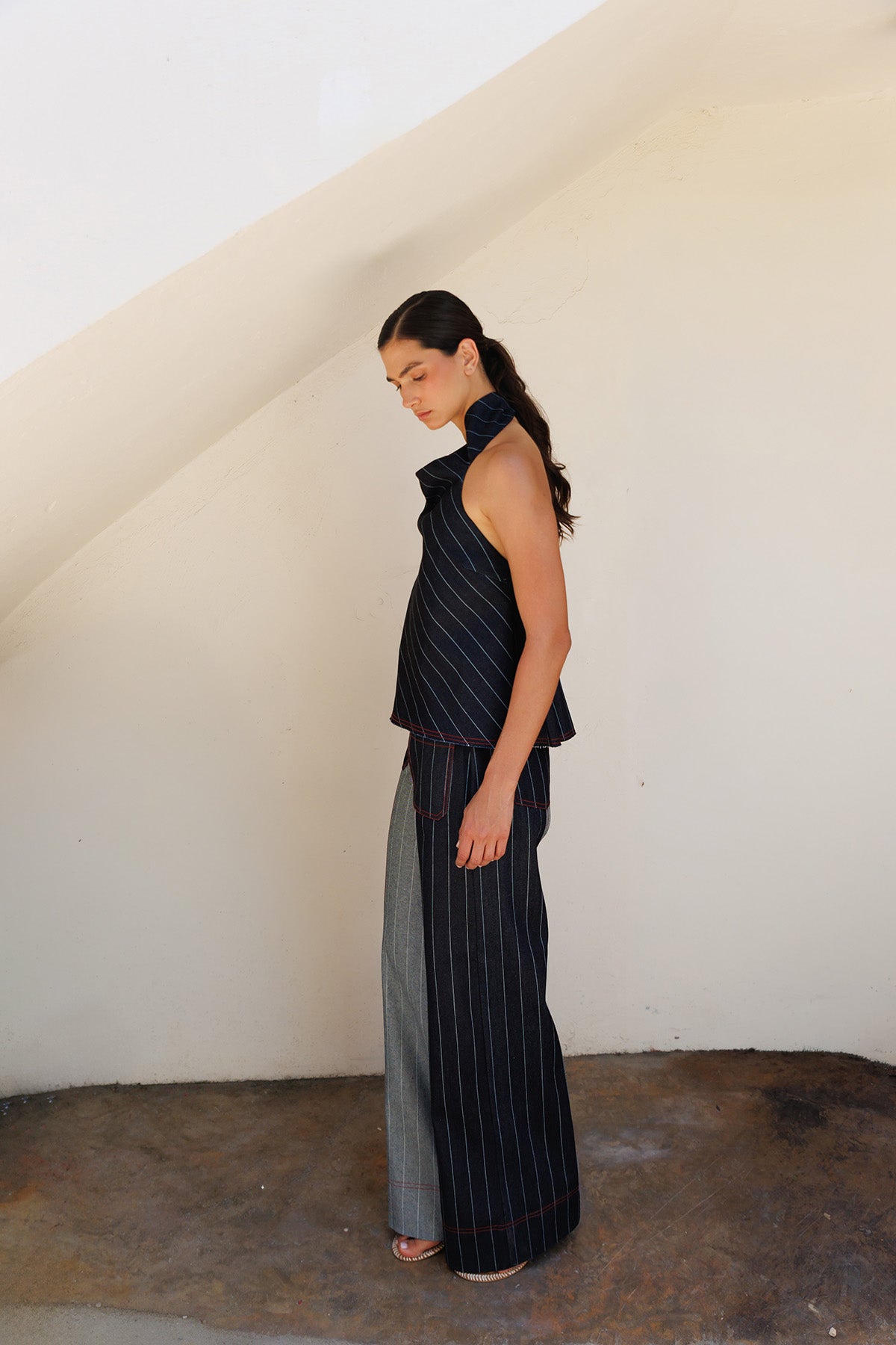 Pantalon Denim Bicolor Lineas