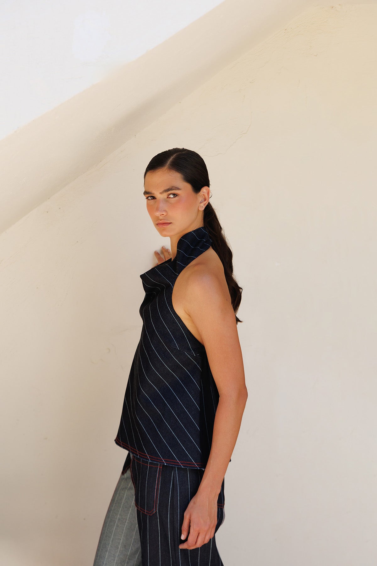 Top Denim Estampado Rayas