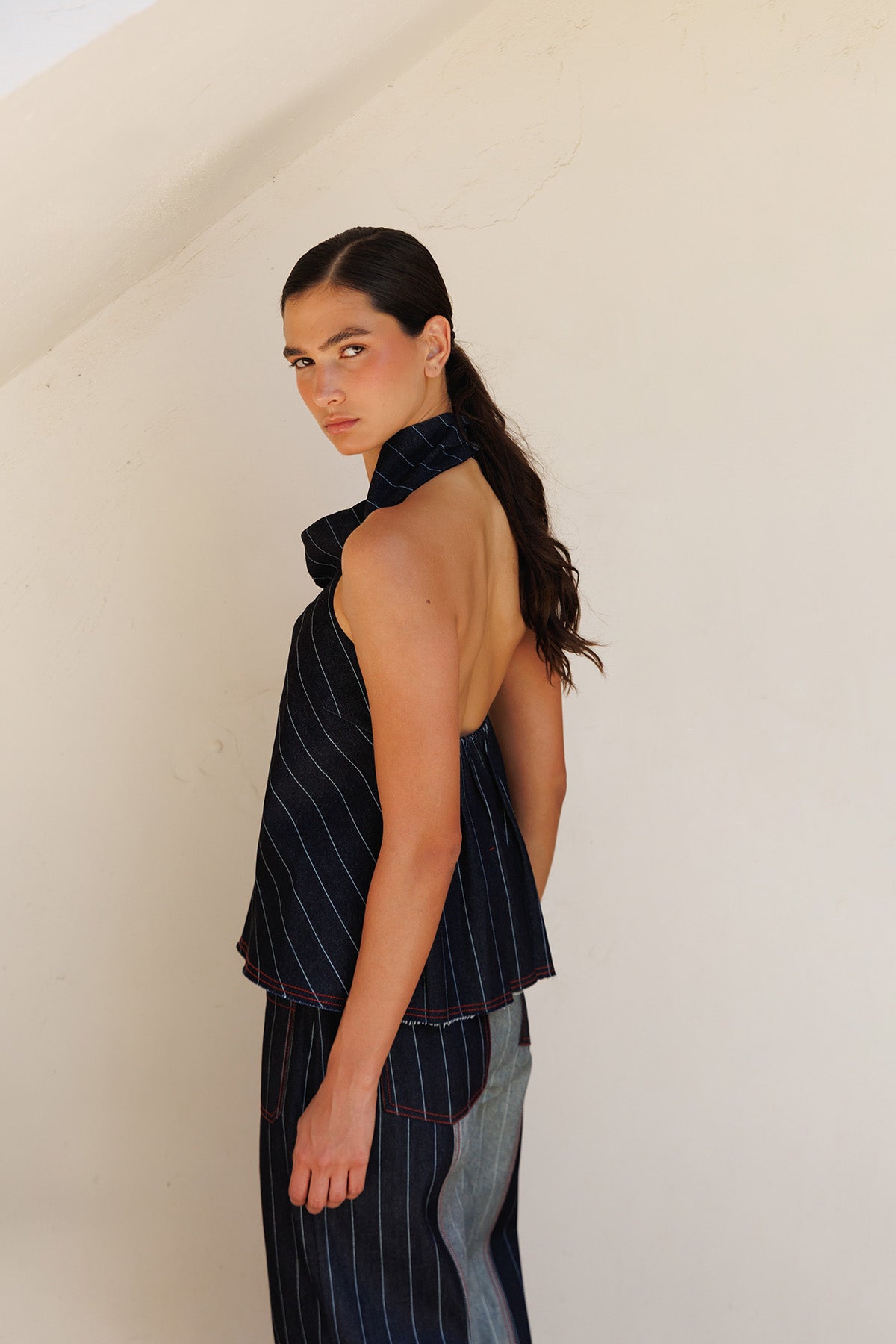 Top Denim Estampado Rayas
