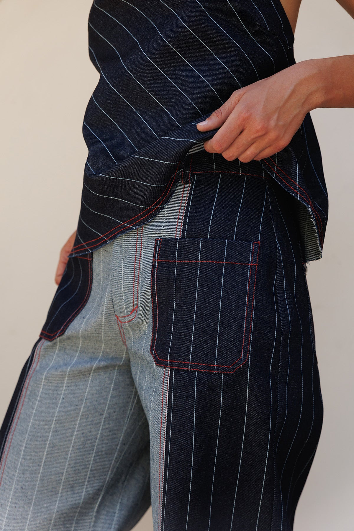 Pantalon Denim Bicolor Lineas