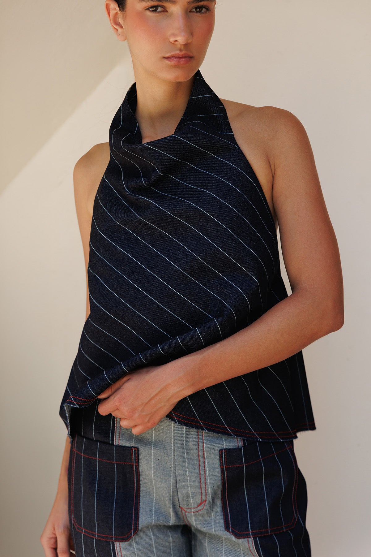 Top Denim Estampado Rayas