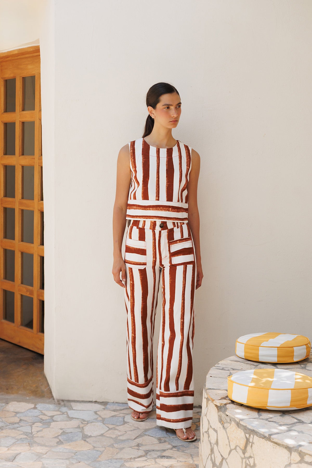 Pantalon Denim Estampado Rayas