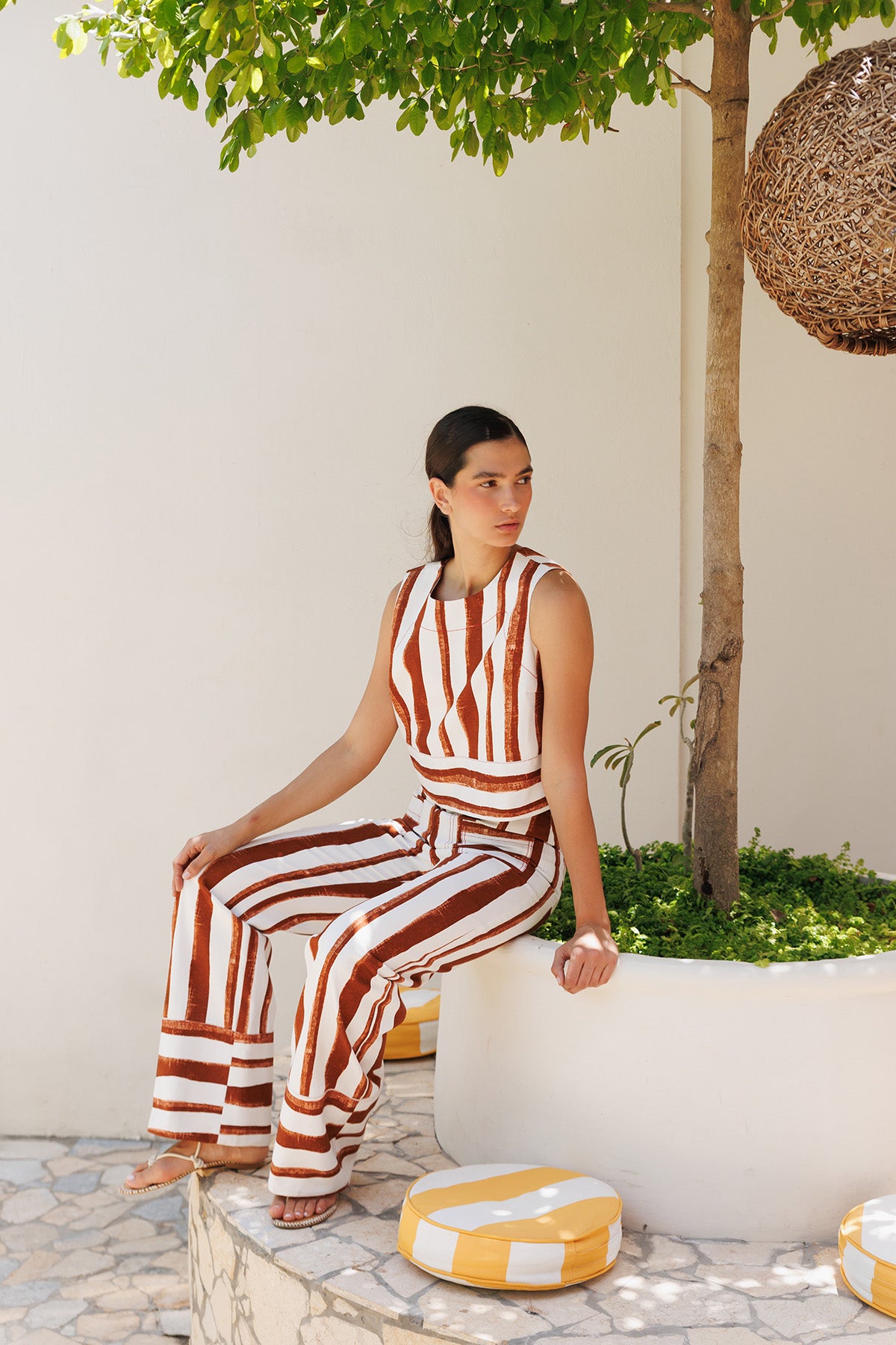 Pantalon Denim Estampado Rayas