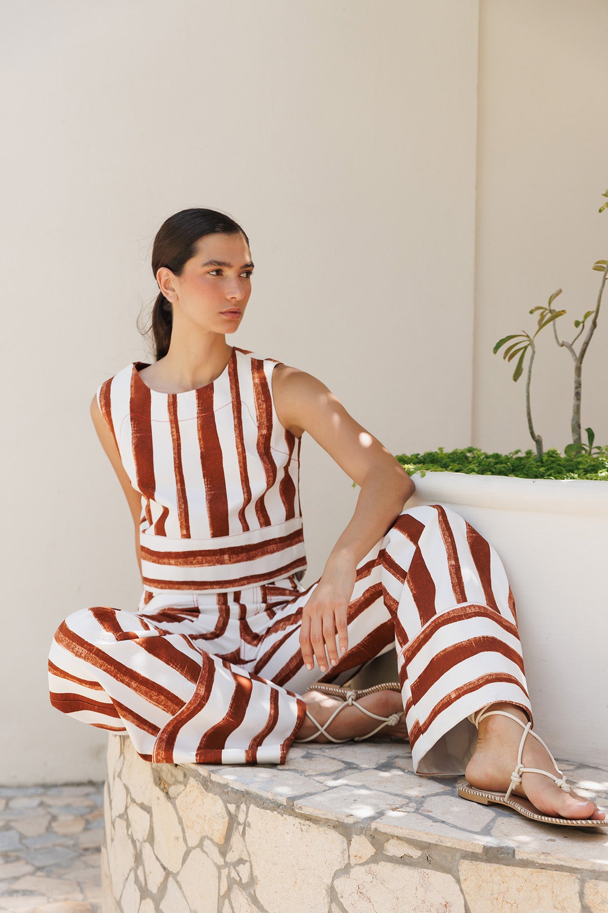 Pantalon Denim Estampado Rayas