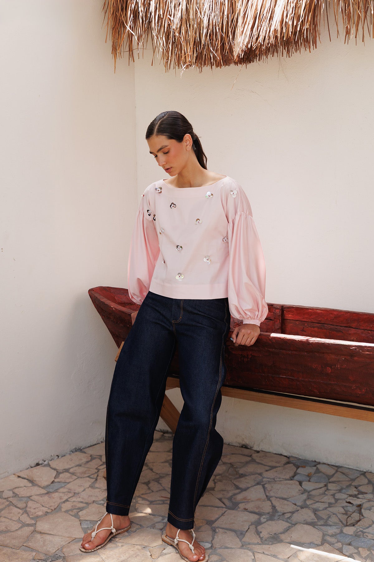 Pantalon Barrel Unicolor