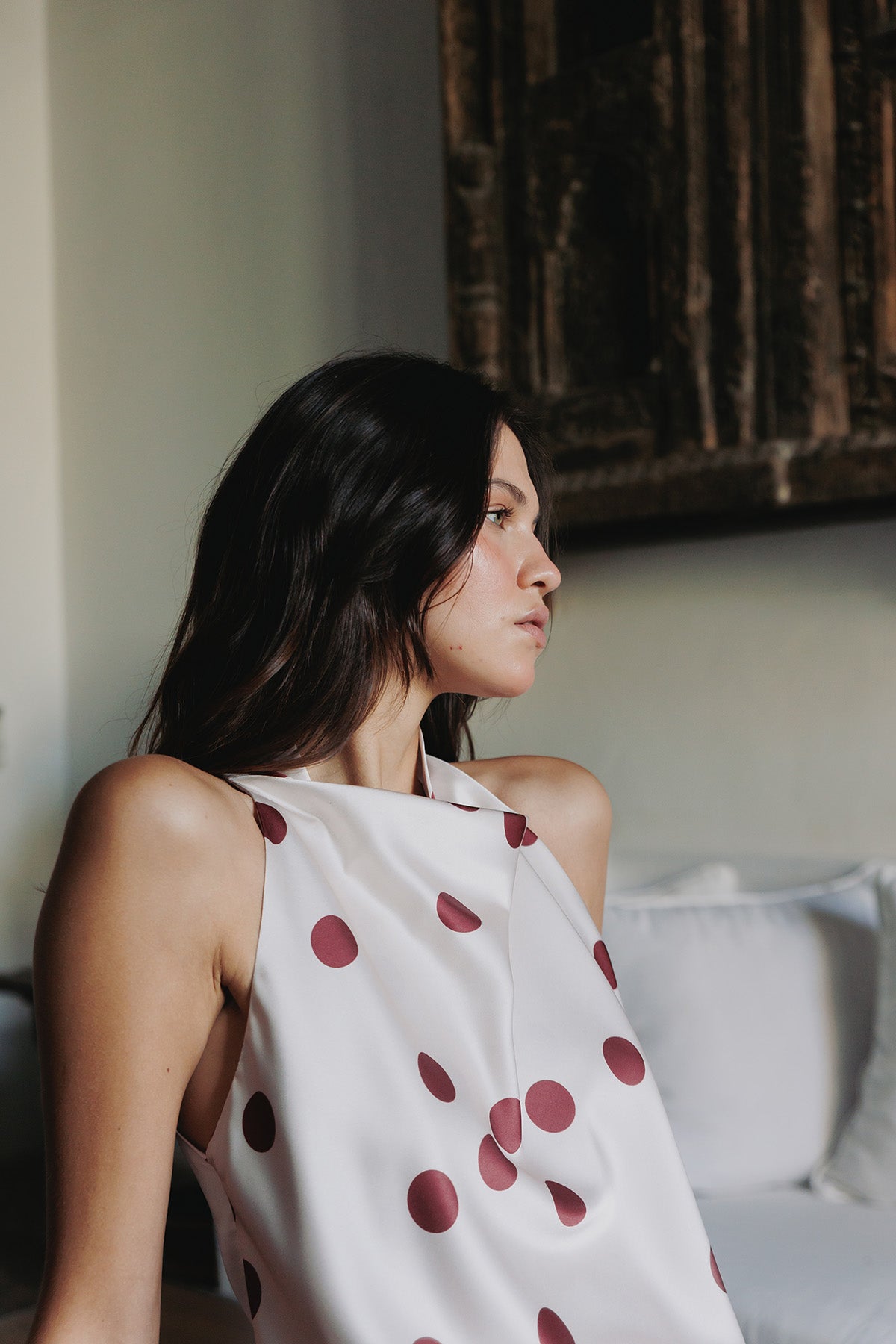 BLUSA CUELLO ALTO SEDA BOLAS