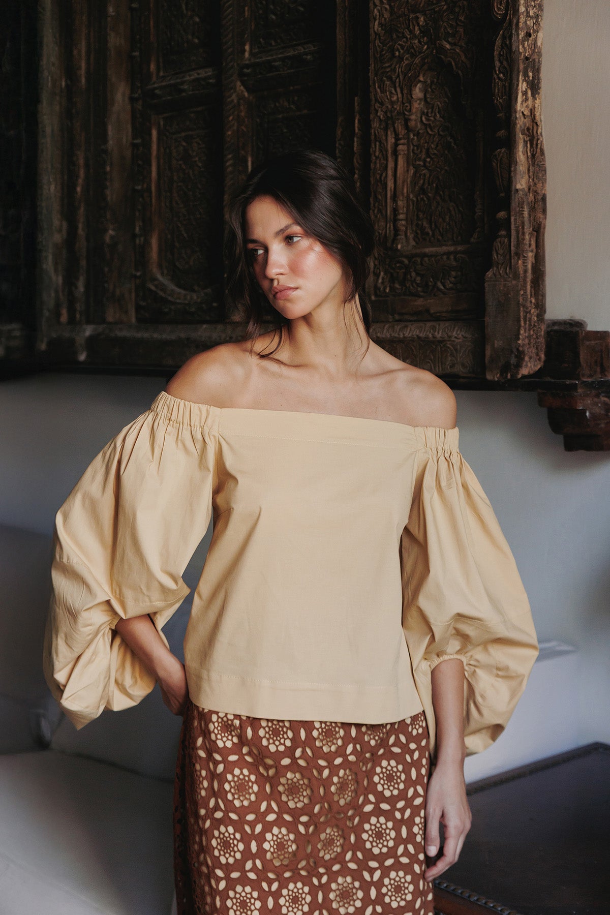 BLUSA ALGODON OFF SHOULDER UNICOLOR