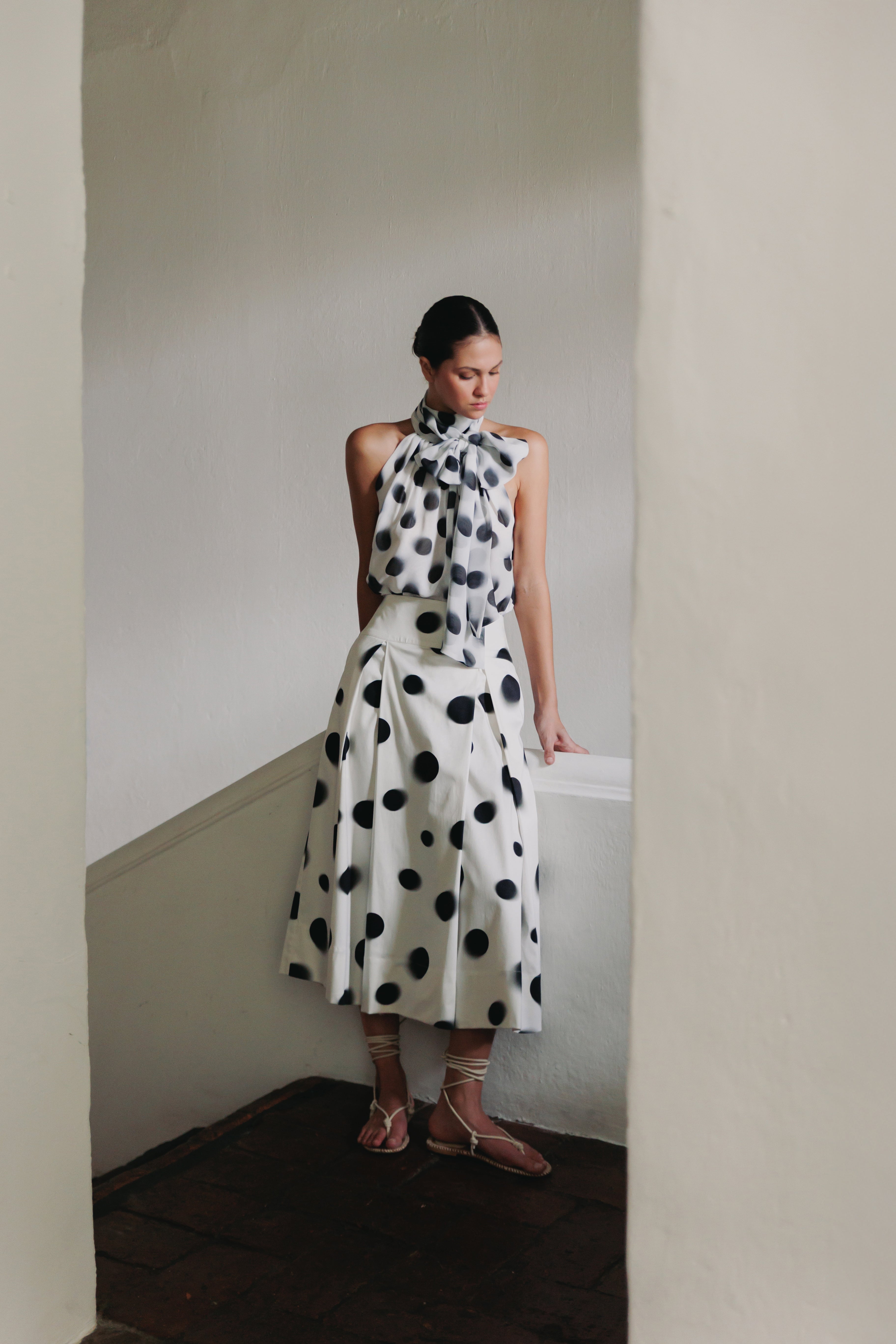 FALDA ALGODON ESTAMPADO LUNARES