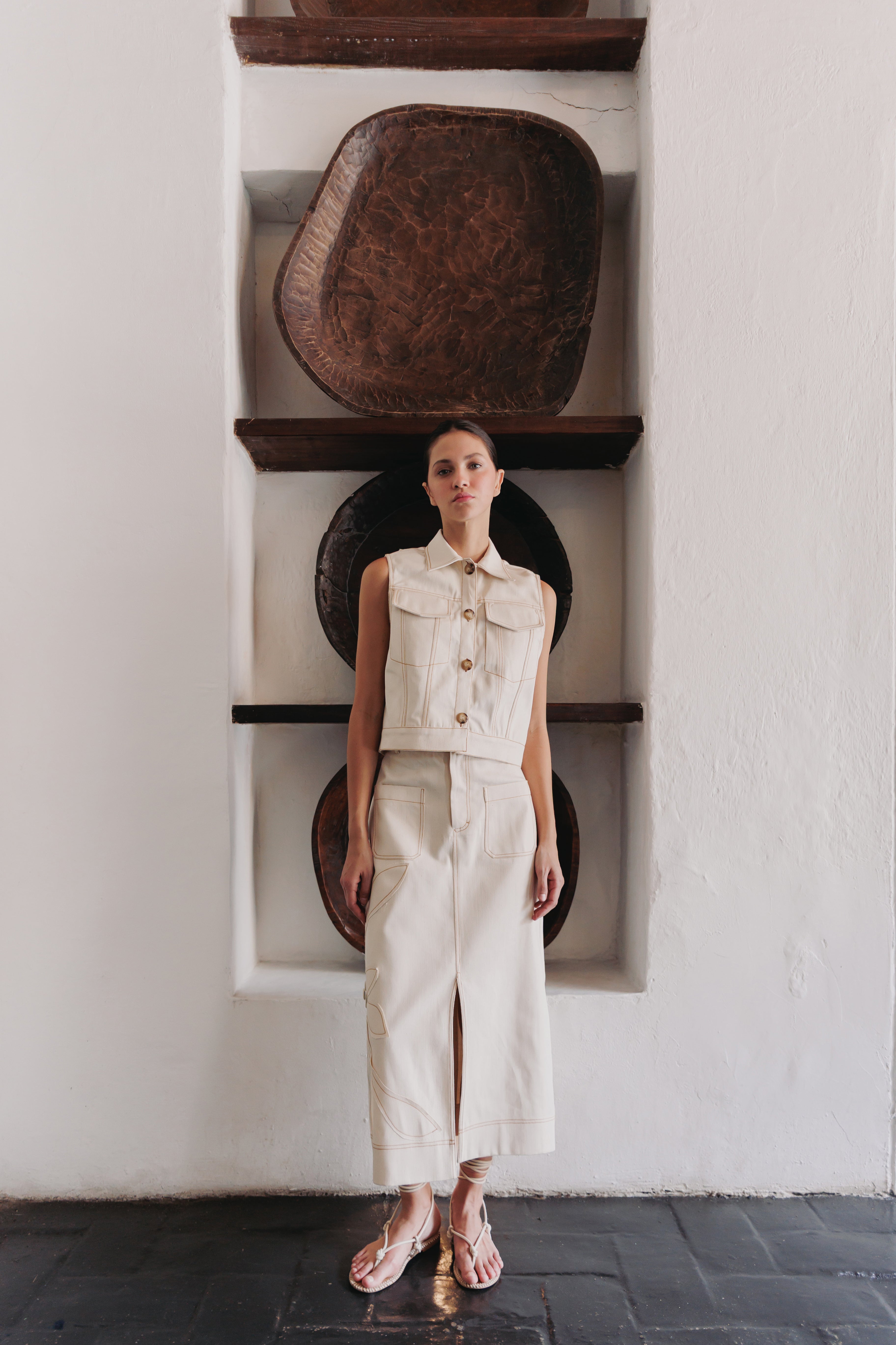 FALDA RECTA DENIM NATURAL