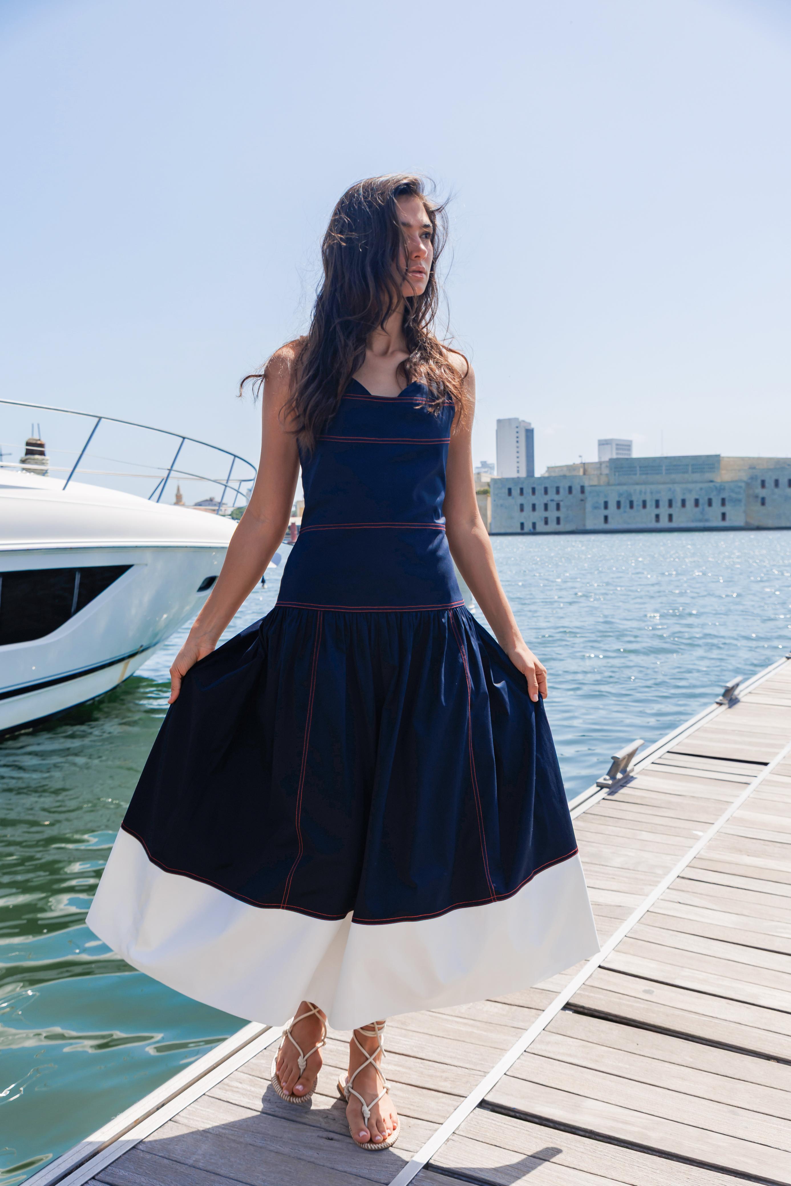 Vestido Algodon Con Pespuntes